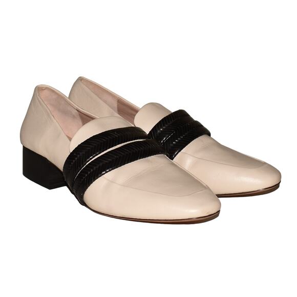 AD & DAUGHTERS $179 Corya‎ Keeper Leather Loafers White Black Braid 8.5 - Picture 1 of 6